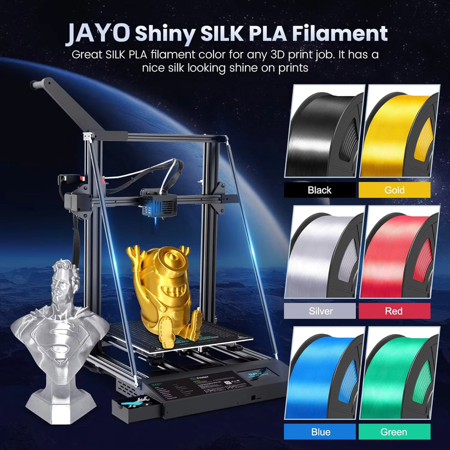 JAYO 3D Silk PLA+ Filament Set, 1,75 mm, 5 Rollen in Schwarz und Weiß für FDM 3D-Drucker - Bild 3