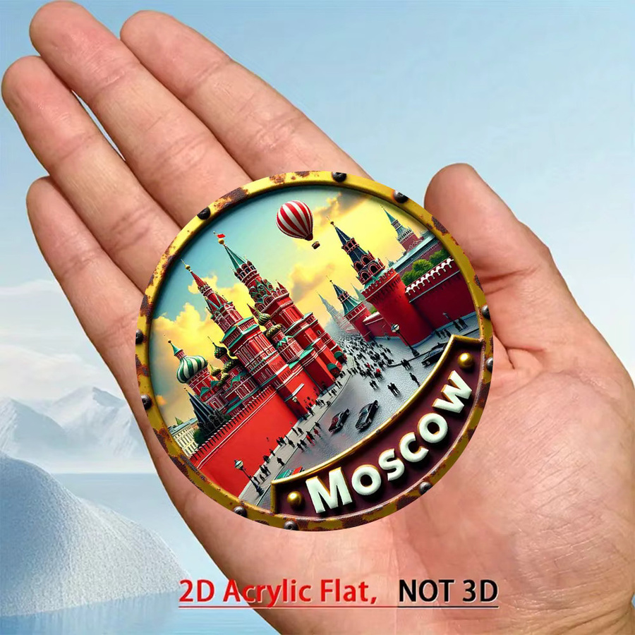 Runder Kühlschrankmagnet von CIFBUY mit St. Basilius-Kathedrale und Kreml-Design aus Acryl, Durchmesser: 8,0 cm, Mehrfarbig - Bild 5