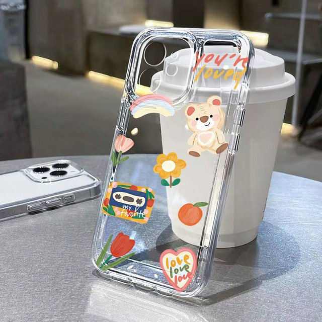 Caynes Soft Cut Bär Blume Handyhülle für iPhone 17 Pro Max 16 15 14 13 12 11 und Air, transparente Silikonhülle - Bild 1