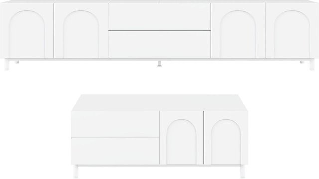 Merax Wohnzimmer-Set mit TV-Schrank und Couchtisch in Weiß Matt - Bild 1
