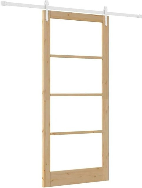 vidaXL Schiebetür aus Massivholz Kiefer und Glas in Natur, B x H: 93 x 211 cm - Bild 1