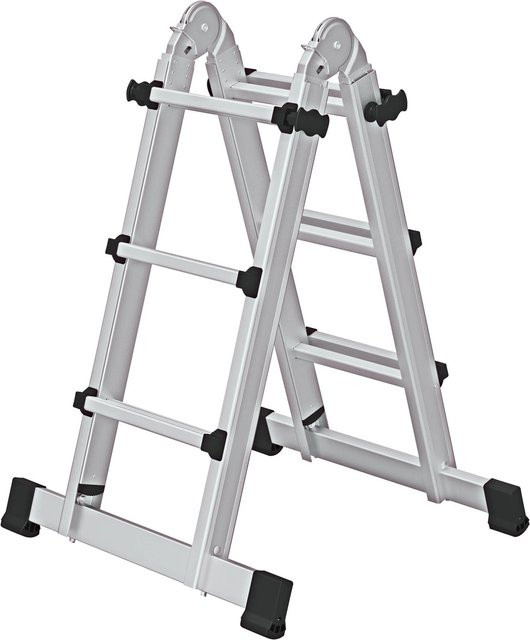 PROREGAL Teleskopleiter 4-teilig mit Traverse, 4 x 3 Sprossen, Silber - Bild 1