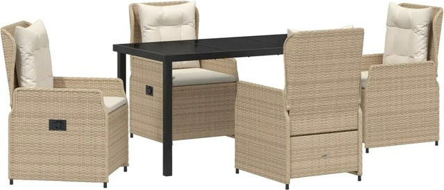 vidaXL Garten Essgruppe 5-teilig aus Poly-Rattan in Beige mit Glastisch für Terrasse und Außenbereich - Bild 1