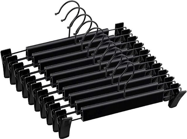 Jiajushuo Hosenbügel mit Clips und 360 Grad drehbarem Haken, platzsparende Kleiderbügel für Hosen, Röcke und Jeans, 10er Pack, Schwarz - Bild 1
