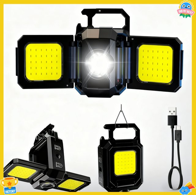 Heinast COB-Schlüsselanhänger-Taschenlampe, wiederaufladbare Mini-LED-Arbeitsleuchte mit Magnet, Schwarz - Bild 1