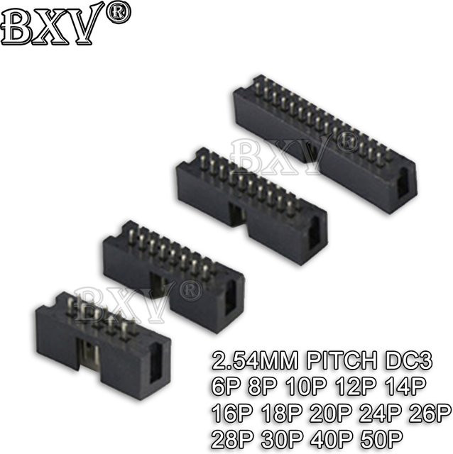 BXV IDC Box Header DC3 Durchgangsloch Pin gerade männlich ummantelt, 2,54 mm Rastermaß, Schwarz, 10 Stück - Bild 1