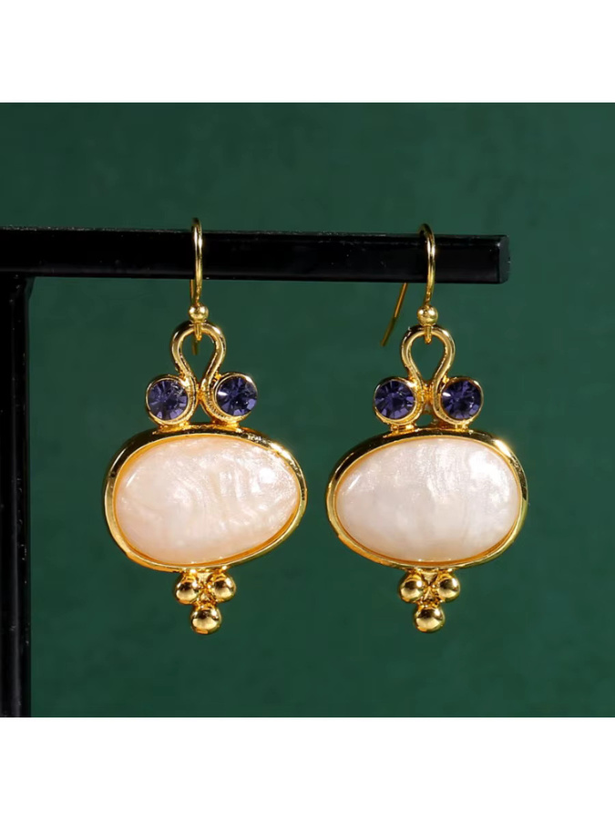 Ohrringe Futz, Gold, ovale Edelsteinimitate, Damen, Vintage - Bild 4
