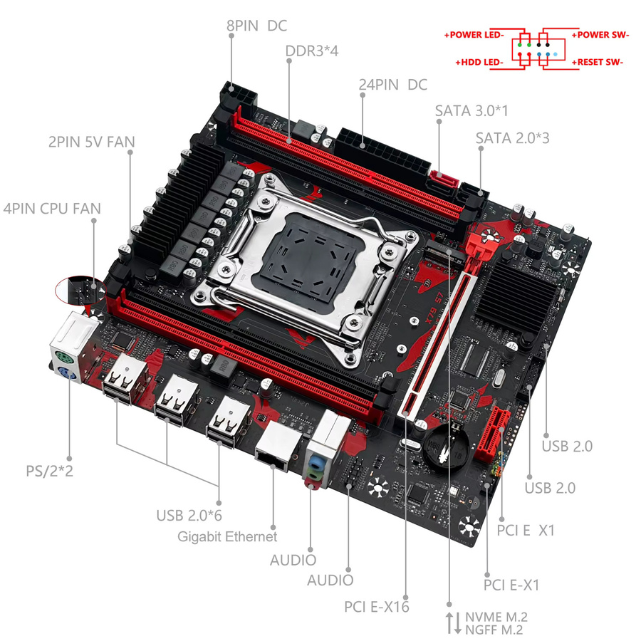 MACHINIST X79 S7 Motherboard LGA2011-3 in Schwarz mit Xeon E5 2640 V2 CPU und 32 GB DDR3 1866 MHz RAM M-ATX Kit - Bild 5