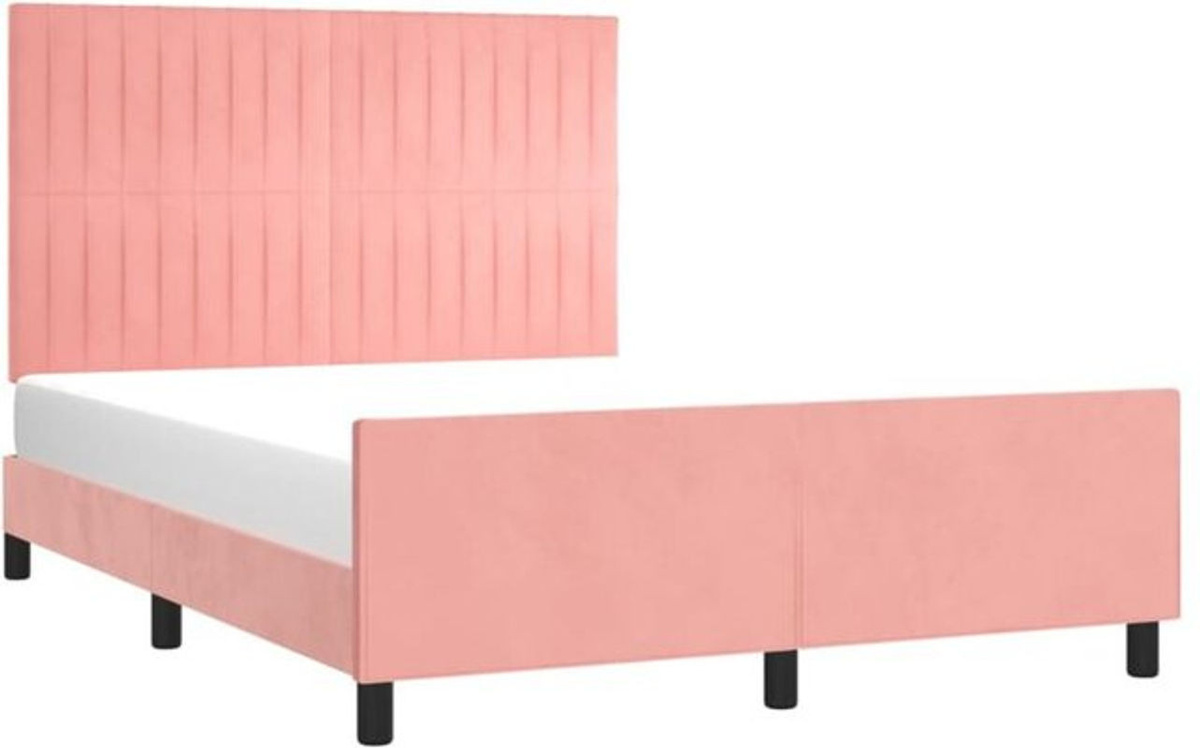 Polsterbett Vidaxl mit Kopfteil aus Samt und Massivholz in Rosa, B/T/H: 140 x 200 cm - Bild 1
