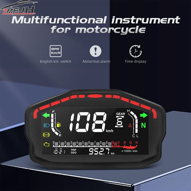 Universal LED LCD Motorrad Tacho mit digitaler Hintergrundbeleuchtung in Schwarz für 2- und 4-Zylinder Modelle von Honda, Ducati und Yamaha - Bild 1