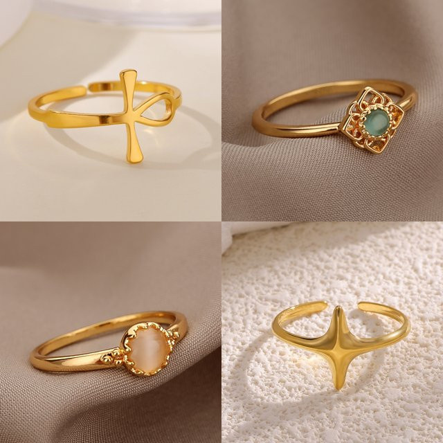 HPTOTMG Ring, vergoldet, Zirkonia, blau, Damen, Vintage - Bild 1