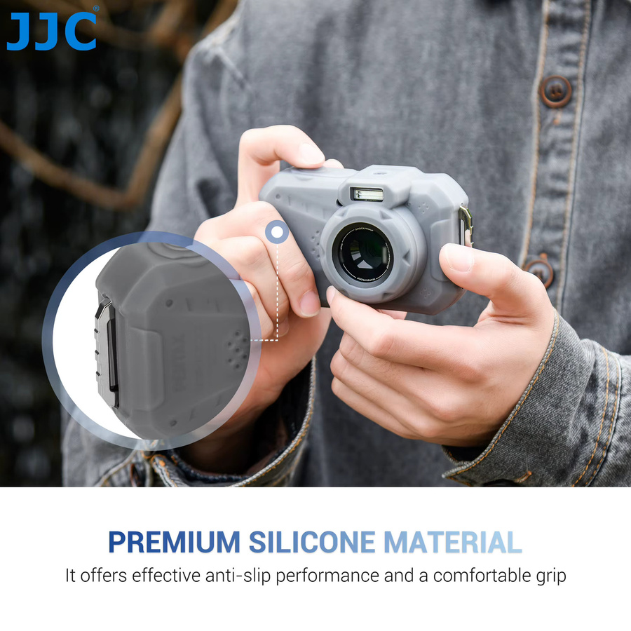 JJC Kamera-Silikonjacke für Pentax WG-1000 in Grau, kratzfeste und weiche Silikonhülle mit zusätzlichem Schutz und Griff - Bild 6
