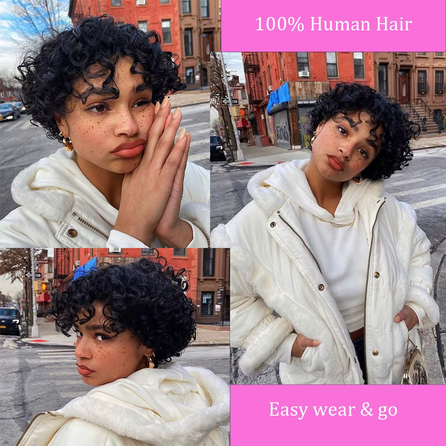 OYM HAIR Pixie-Schnitt Echthaar-Perücke mit Pony, kurz, Damen - Bild 6