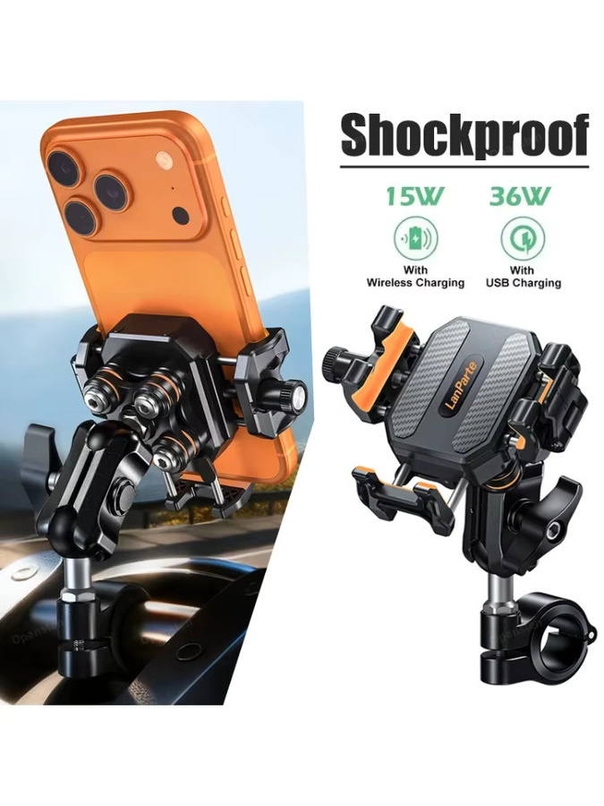 VIKEFON Stoßfester Motorrad-Handyhalter mit 15W kabellosem Ladegerät und 36W USB-C Schnellladung in Schwarz - Bild 6