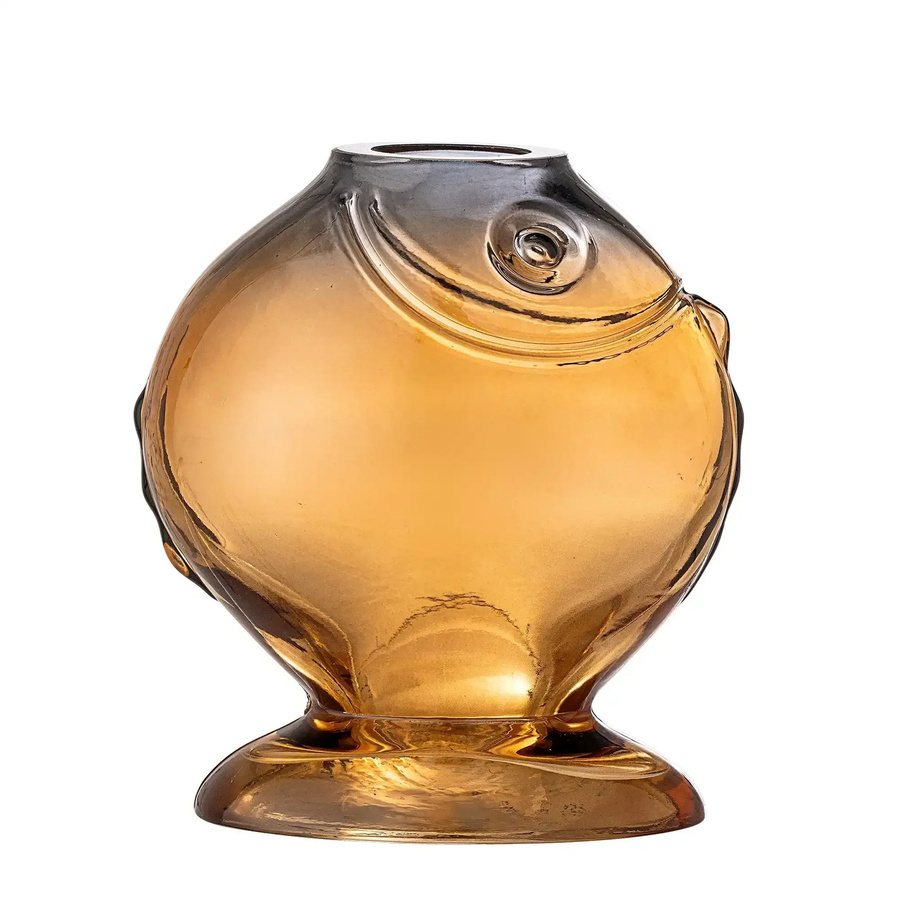 Bloomingville Glasvase Varga in Gelb mit Fischmotiv, Höhe: 15 cm - Bild 1