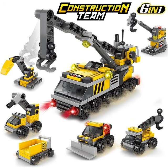 Yiran toy 6-in-1 Stadtbauteam LKW Kran Gabelstapler Bausteine Set - Bild 1