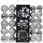 Decoris Christbaumschmuck Set in Silber mit Kugeln, Sternen und Schneeflocken aus Kunststoff - Bild 1