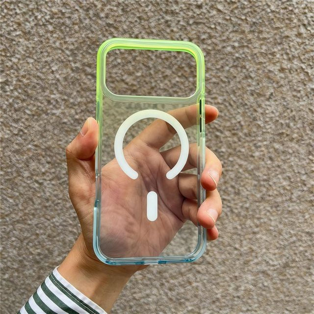 YULIN Kristall Klar Farbverlauf Magnetische MagSafe Schutzhülle für iPhone 15, 16, 17 Pro und Pro Max, Stoßfeste Hartschalenabdeckung, Transparent/Multicolor - Bild 1