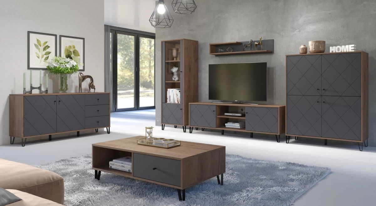 TV-Lowboard Rhomba von TOP.FURN in Graphite Grau und Eiche Kraft Gold, B/T/H: 186 x 40 x 56 cm - Bild 2