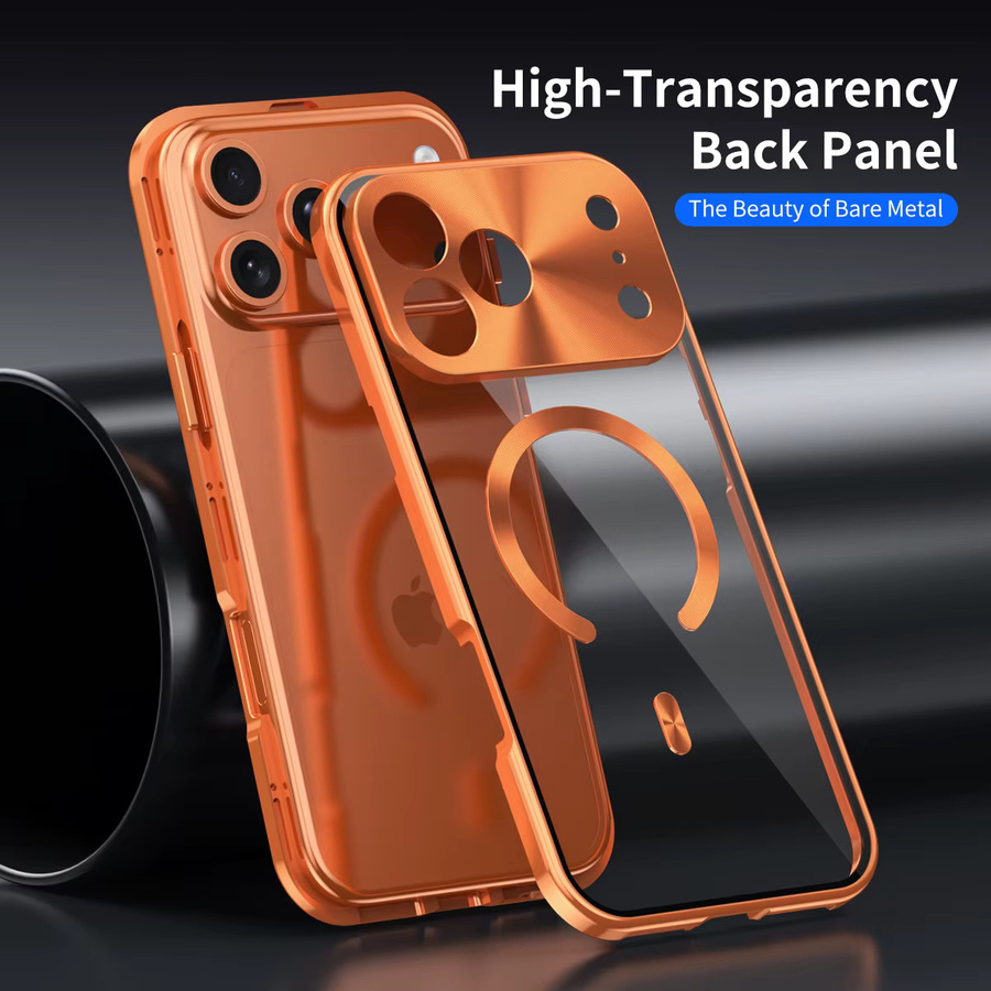 dcoud Handyhülle für iPhone 17 Pro Max und 17 Pro mit Anti-Peeping-Riemenschnalle, magnetischem Metallrahmen und All-Inclusive-Schutz in Orange - Bild 2