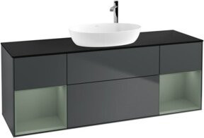 V&B Waschtischunterschrank Finion mit Wandbeleuchtung, Breite: 160 cm, Farbe: Platin matt lackiert, Regenbogen Olivenmatt lackiert, Mittelblau matt lackiert - Bild 1