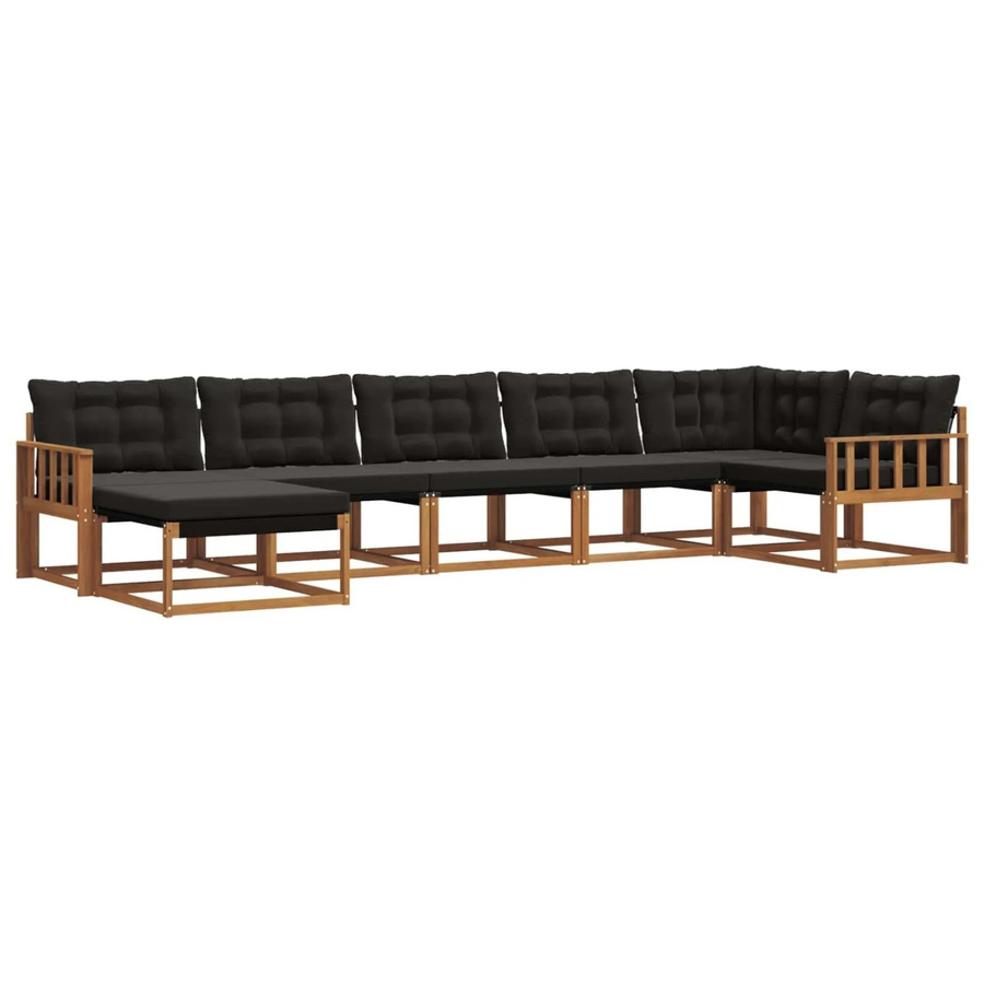 vidaXL Outdoor-Sofagarnitur 21-tlg. in L-Form aus Akazienholz mit Textilene und Kissen, Schwarz/Natur - Bild 2