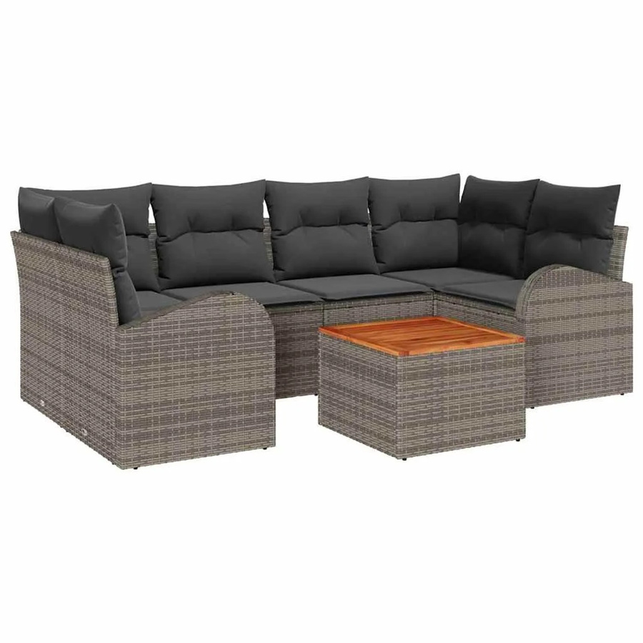 vidaXL Garten-Sofa-Set 7-teilig Grau mit Poly-Rattan und pulverbeschichtetem Stahl sowie Stauraumfunktion - Bild 2