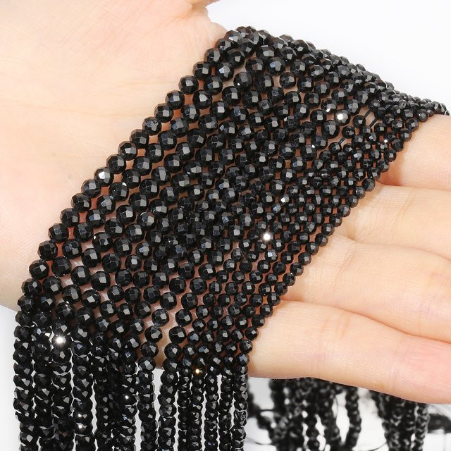 AOHAYOOMQ Perlen, schwarzer Onyx, facettiert, rund, 15'', Unisex - Bild 1