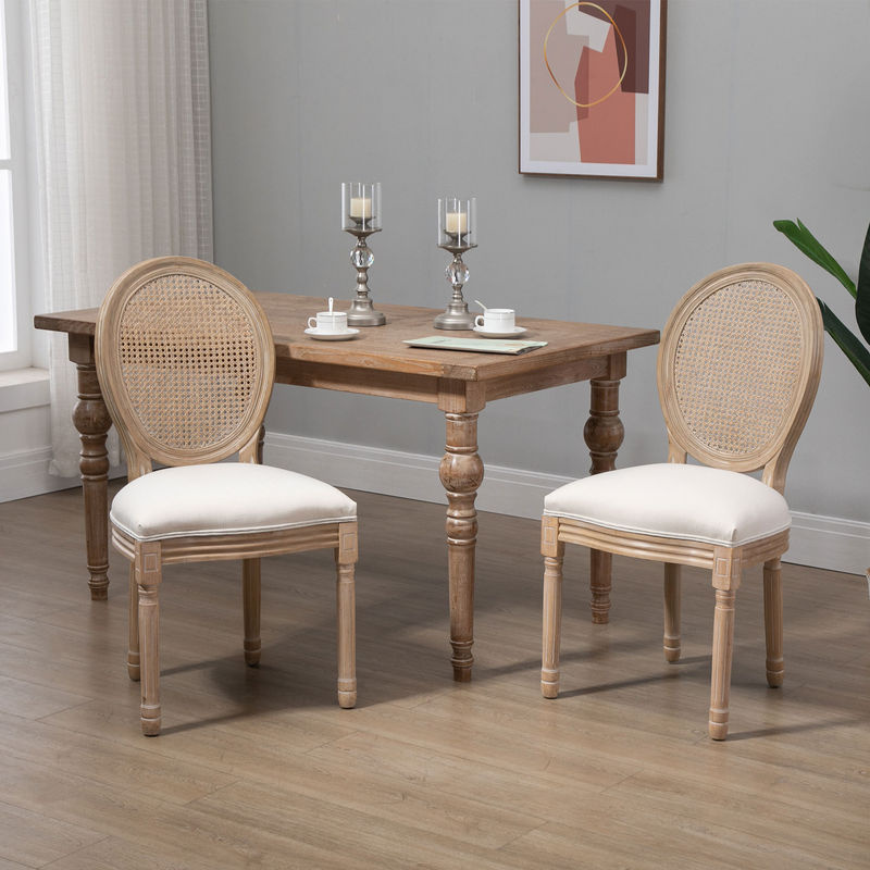 HOMCOM 2er-Set Küchenstühle Polsterstühle aus Massivholz mit Wienergeflecht in Cremeweiß und Natur, B/T/H: 49 x 56 x 96 cm - Bild 2