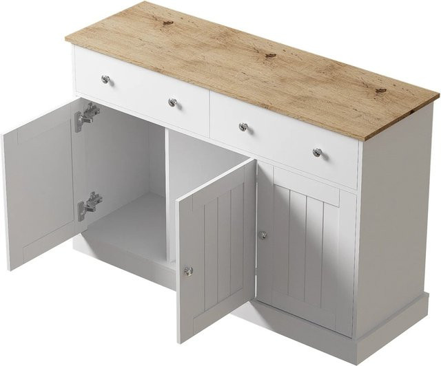 okwish Sideboard Modern mit Gravierter Textur in Weiß, B/T/H: 120 x 36 x 80 cm - Bild 1
