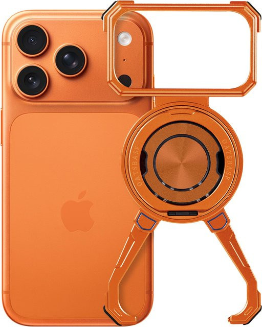 Oatsbasf Metall-Handyhülle für iPhone 17 Pro Max in Orange mit 360-Grad-Schutz und drehbarem Ringständer - Bild 1