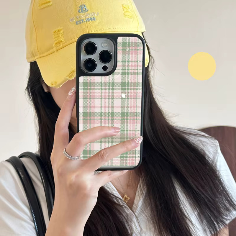 AIR PLUS Handyhülle mit rosa kariertem Muster für iPhone 11 bis iPhone 17 Pro Max, stoßfestes Epoxy-Design in Pink und Schwarz - Bild 3