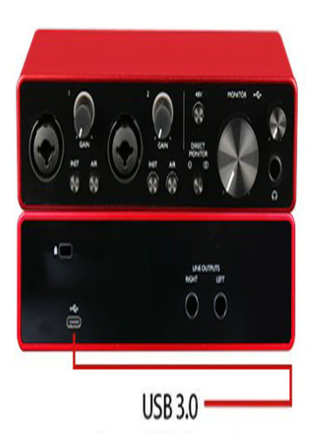 Bytelike USB-Audio-Interface in Rot, 2-Kanal, professionell, Plug & Play, für Studio und Live-Einsätze - Bild 3