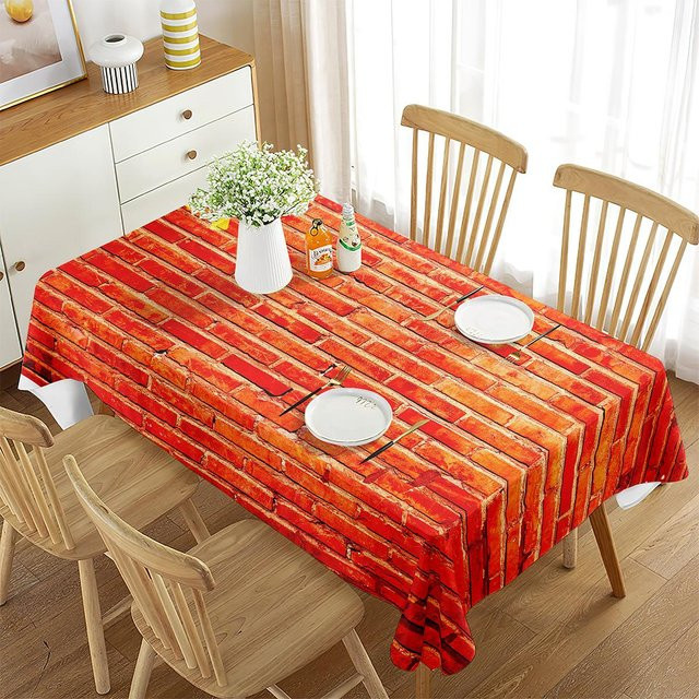 Fancy Style Studio Tischdecke mit buntem Ziegelwand-Muster, rechteckig, rot/mehrfarbig, fleckenabweisend, B/T: 70 x 70 cm - Bild 1