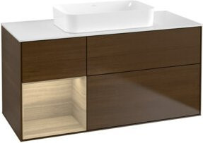 V&B Waschtischunterschrank Finion mit offener Ablage rechts, Nussbaumfurnier, Braun, B: 120 cm, T: 60 cm - Bild 1