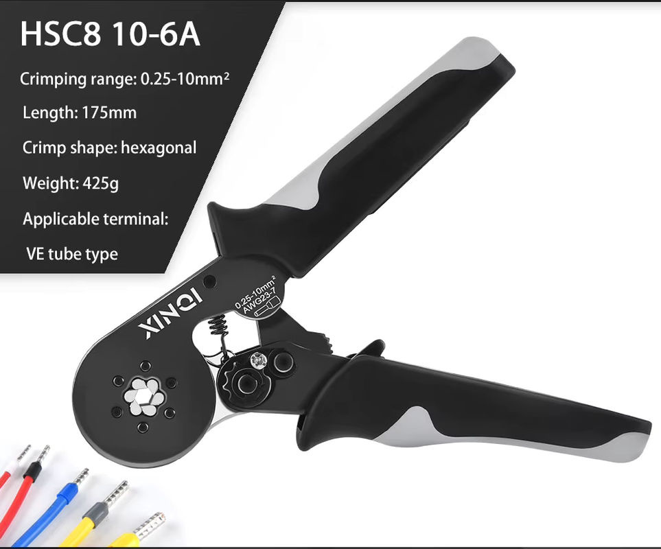 HSC8 10-6A Selbstverstellende Ratschen-Crimpzange für Sechskant-Drahtklemmen in Schwarz, Elektrikerwerkzeug für AWG 23-7 - Bild 5