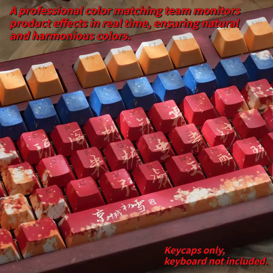TTTSKONE PBT Tastenkappen im Cherry-Profil mit 120 Tasten, Double-Shot-Verfahren, seitlich bedruckt und hintergrundbeleuchtet, Multicolor - Bild 4