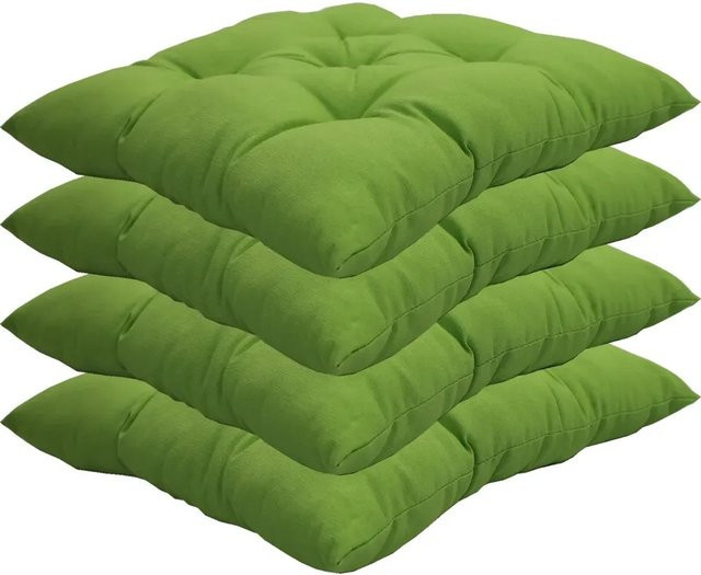 NYVI Stuhlkissen Genua 4er Set, quadratische Sitzkissen mit Steppung, UV-beständig, Farbe: Grün, B/T/H: 38 x 38 x 4 cm - Bild 1