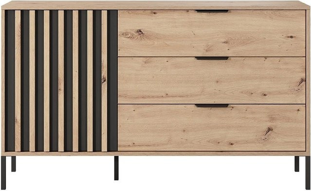 Vente-unique Kommode Ariada im Industriestil, Schwarz und Natur, Höhe: 137,3 cm - Bild 1