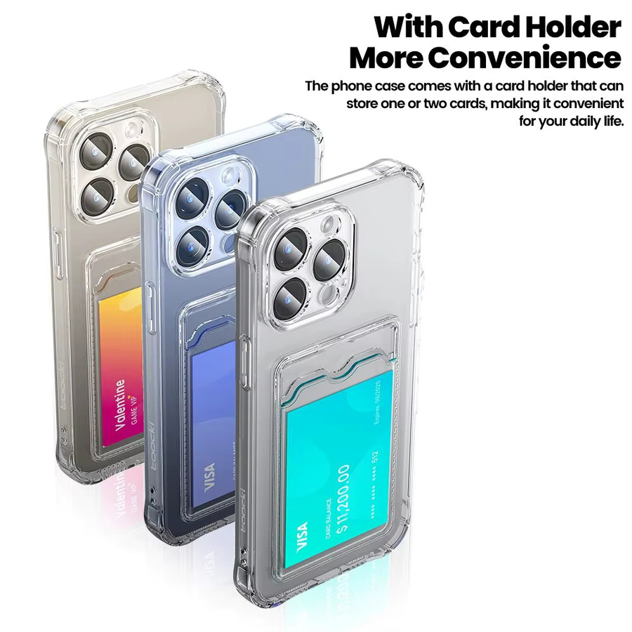 Toocki Transparente Handyhülle aus weichem TPU mit Kartentasche für iPhone 15 14 13 12 Pro Max Plus stoßfest - Bild 2