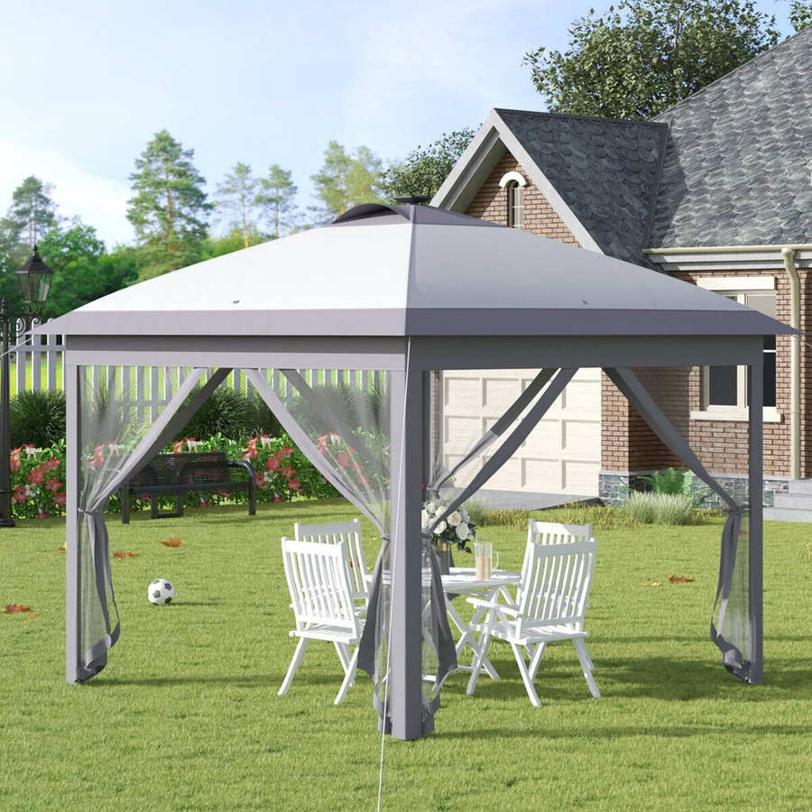 Outsunny Faltpavillon grau mit LED USB und Mesh-Seitenwänden aus Oxford-Gewebe, B/T/H: 330 x 330 x 288 cm - Bild 4