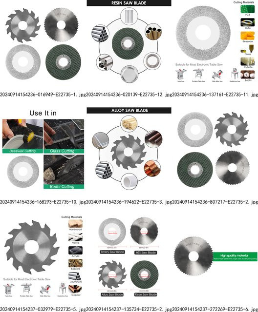 4-teiliges Meterk Kettensägeblatt-Set zum Holzschneiden mit 63 mm Harz-Sägeblatt und 60 mm Schmirgel-Sägeblatt in Weiß - Bild 1