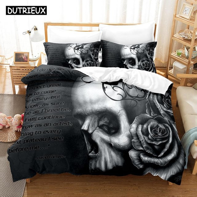 Binchi Outdoor Product 3D Skelett Bettwäsche-Set mit Kissenbezug, Schwarz, B/H: 135 x 200 cm - Bild 1