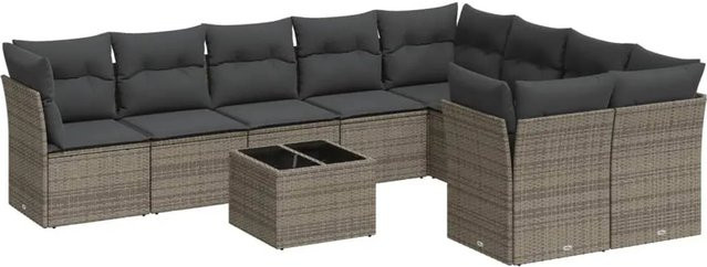 vidaXL 10-tlg Garten-Sofagarnitur Modell 40 aus Poly Rattan in Grau mit Kissen - Bild 1