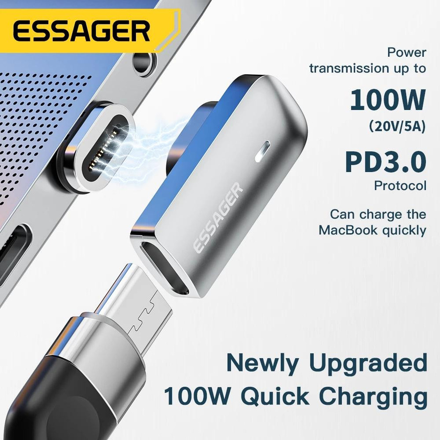 Essager PD 100 W USB C OTG Adapter mit Schnellladung, Typ C Anschluss, 20 Gbit/s Datensynchronisierung und 4K 60 Hz für MacBook und Laptop, grau - Bild 2