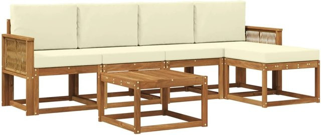 vidaXL Outdoor-Sofagarnitur aus Akazienholz mit 6 Kissen in Beige und Natur - Bild 1
