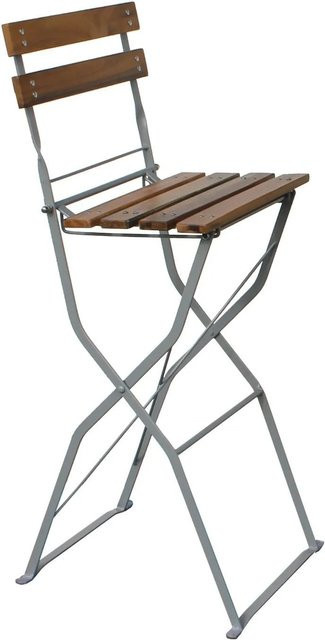 Lex Biergartenhocker Klappbarer Barhocker aus Akazienholz und Metall in Braun und Silber, H x B x T: 107 x 48 x 42 cm - Bild 1