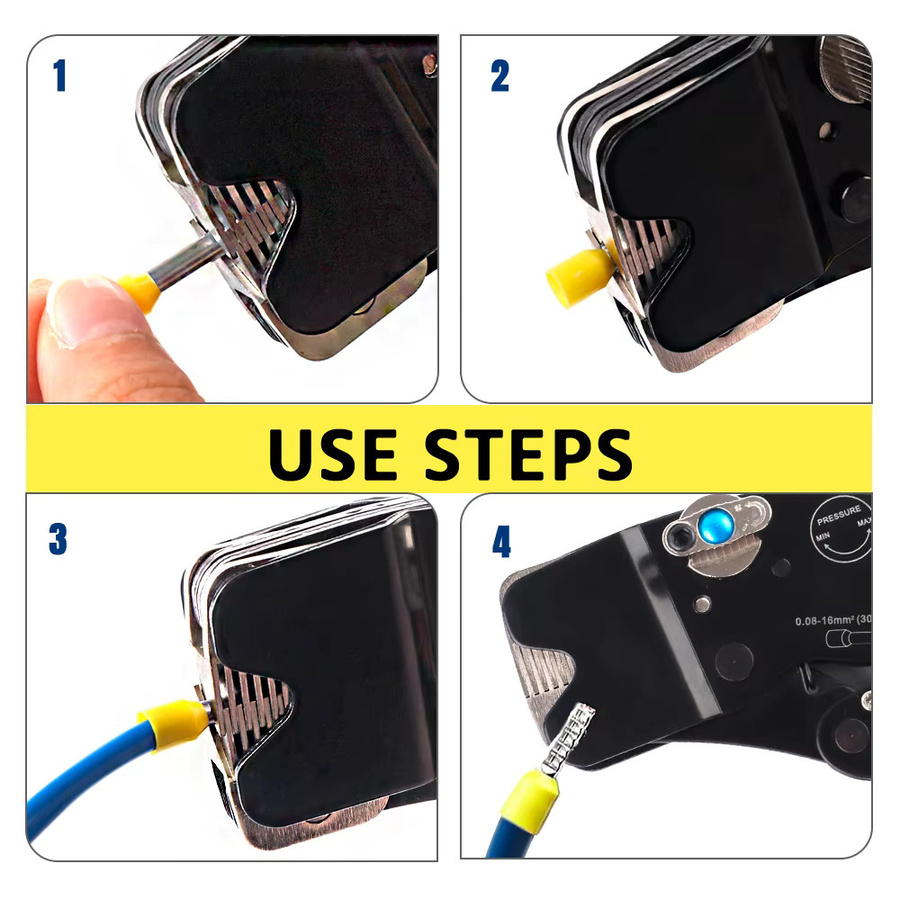 Professionelle Ratschen-Crimpzange für Hohlstecker, AWG 30–6 (0,08–16 mm²), manuelles Kabel-Crimpwerkzeug für Steckerlängen von 0–25 mm - Bild 6