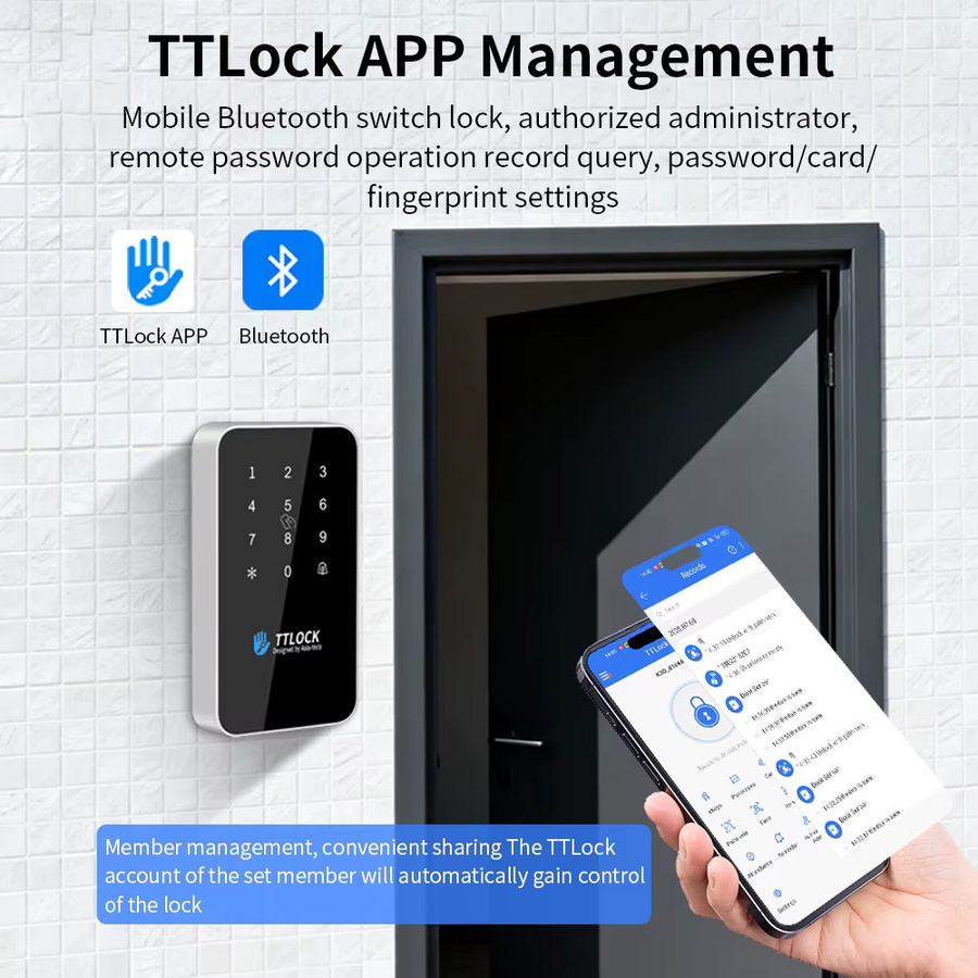 TTlock Smart Lock Zugangskontrolltastatur mit Fingerabdruck, Passcode, Bluetooth, RFID-Karte und App-Steuerung, IP67 wasserdicht, LUCKING DOOR, Schwarz/Silber - Bild 5