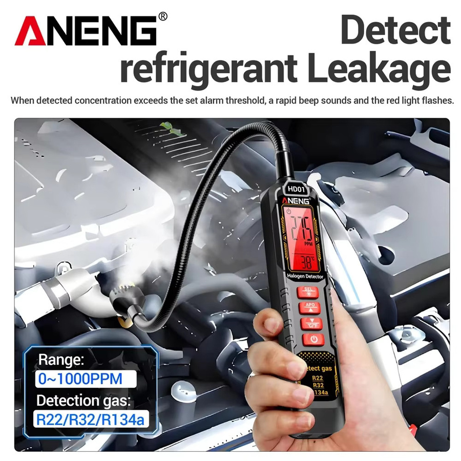 ANENG HD01 Kältemitteldetektor für Halogenlecks, Tragbares Gas-Freon-Messgerät für R22, R32, R134a und Klimaanlagen, Schwarz - Bild 3